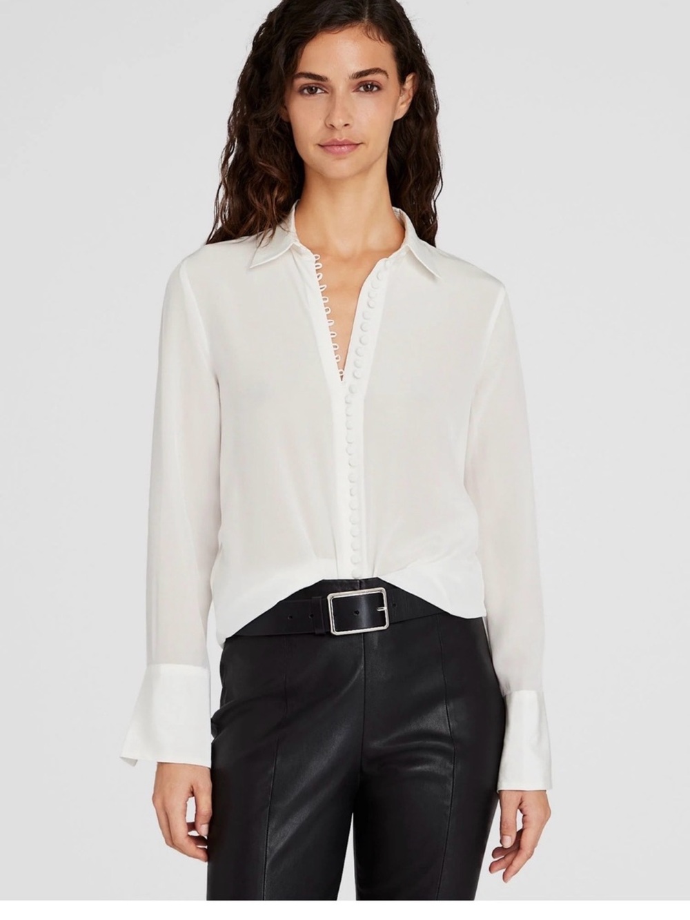 Club Monaco Ivory Button-Front Silk Blend Shirt